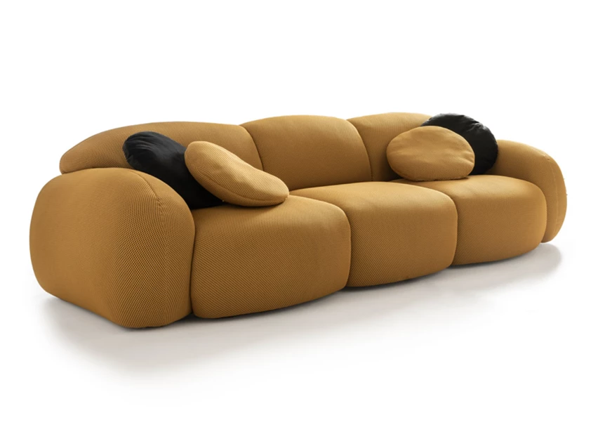 Zijkant Salon Globe canapé 3-zit stof Tecno geel Designwerk