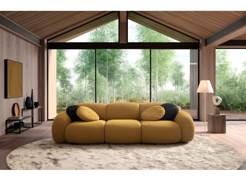 Sfeerfoto Salon Globe canapé 3-zit stof Tecno geel Designwerk