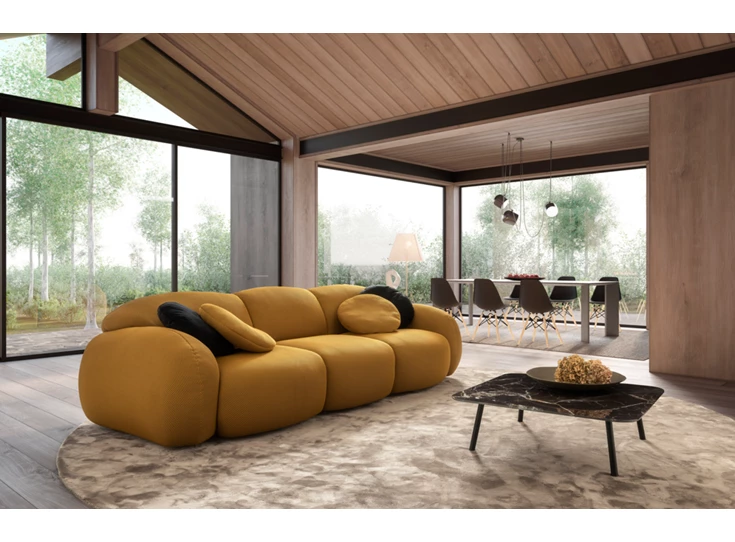 Zijde Salon Globe canapé 3-zit stof Tecno geel Designwerk