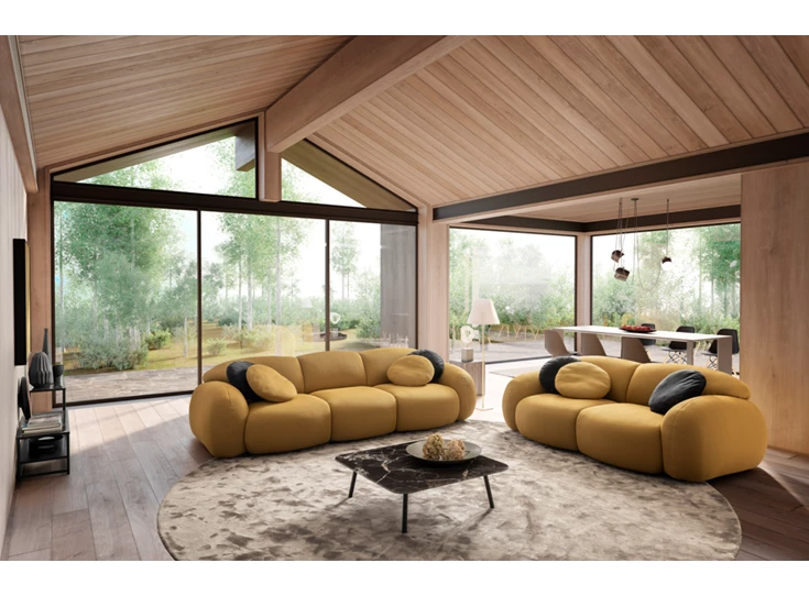 Set Salon Globe canapé 3-zit en 2-zit stof Tecno geel Designwerk