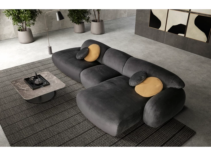 Bovenkant Salon Globe longchair open eiland stof velvet antraciet Designwerk