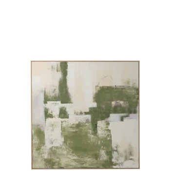 Schilderij Abstract Dennenhout Kakigroen/Gebroken Wit