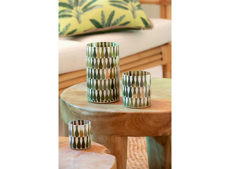 Kaarshouder Glas Olijfgroen/Wit Small sfeerfoto