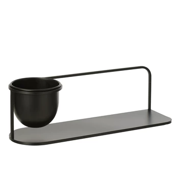 Wandrek + Flowerpot Ijzer Zwart