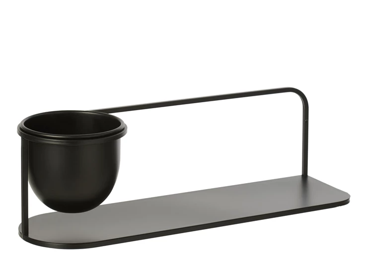 Wandrek + Flowerpot Ijzer Zwart