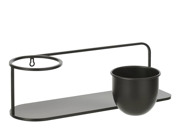 Wandrek + Flowerpot Ijzer Zwart apart