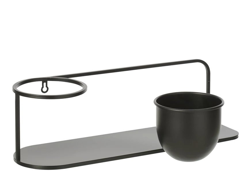 Wandrek + Flowerpot Ijzer Zwart apart