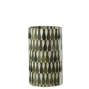 Kaarshouder Glas Olijfgroen/Wit Large