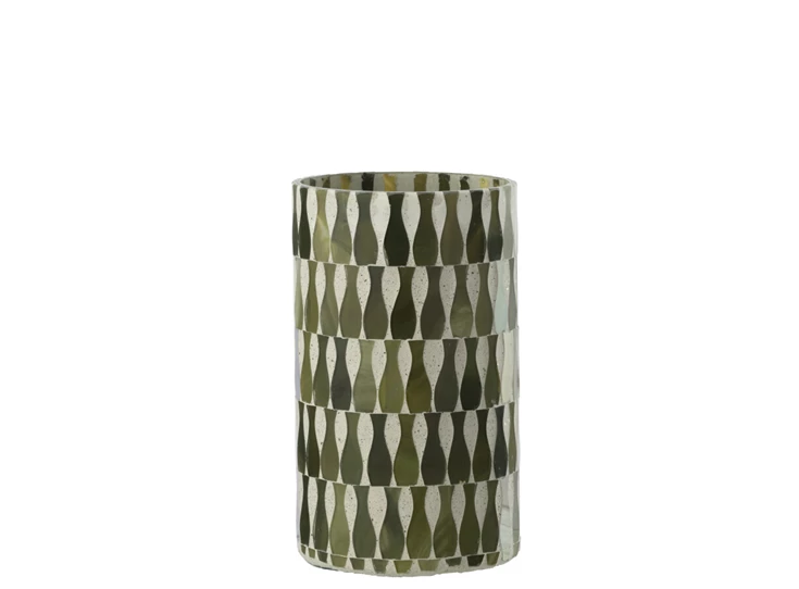 Kaarshouder Glas Olijfgroen/Wit Large