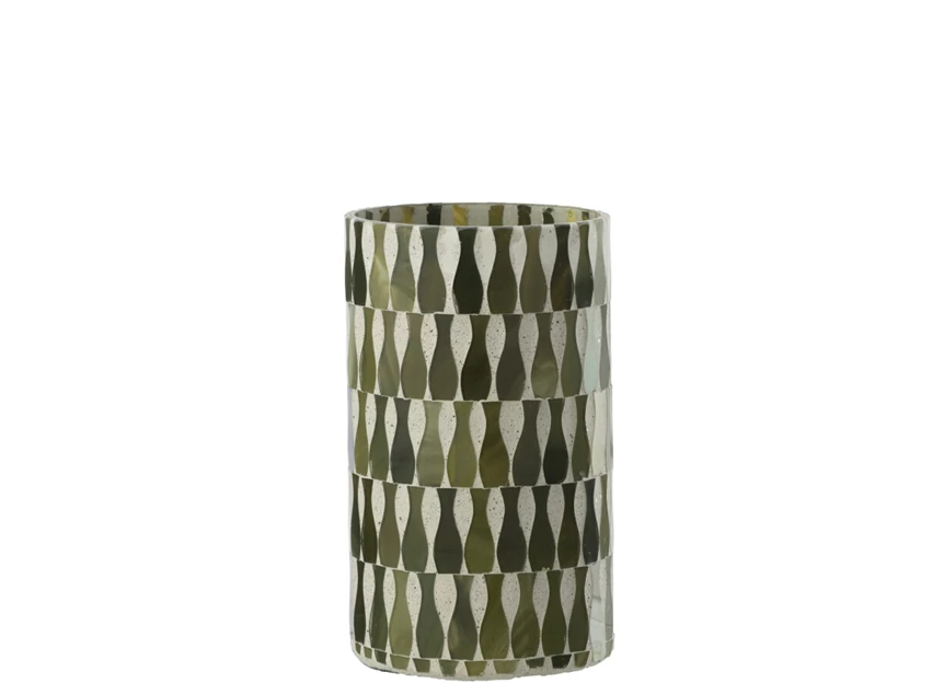 Kaarshouder Glas Olijfgroen/Wit Large