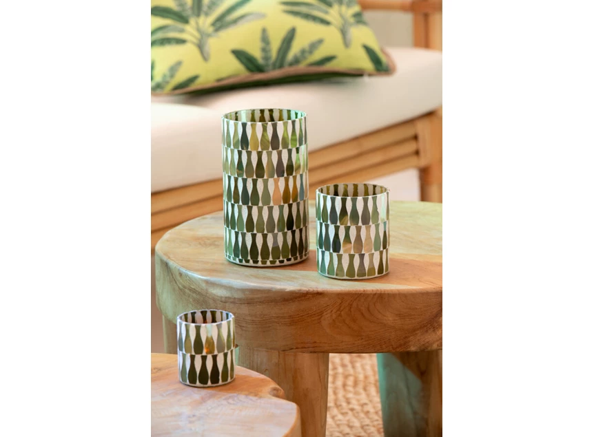 Kaarshouder Glas Olijfgroen/Wit Large sfeerfoto