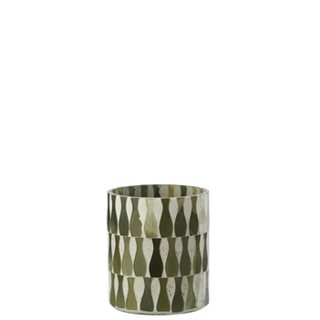 Kaarshouder Glas Olijfgroen/Wit Medium