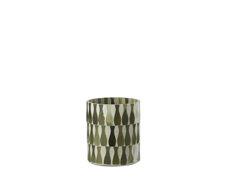 Kaarshouder Glas Olijfgroen/Wit Medium