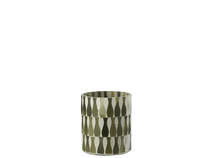 Kaarshouder Glas Olijfgroen/Wit Medium