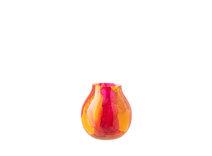 Windlicht glas oranje/roze S