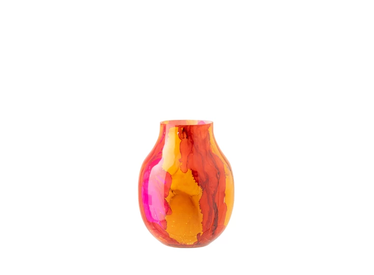 Windlicht glas oranje/roze L