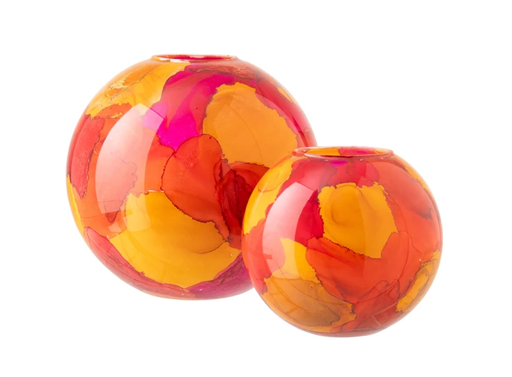 Vaas glas oranje/roze twee modellen