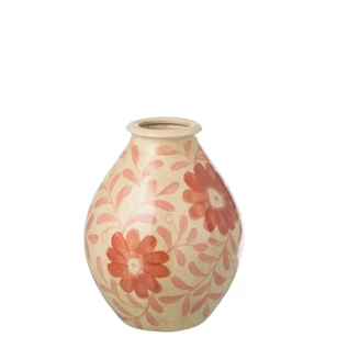 Vaas bloemen steengoed oranje/gebroken wit S