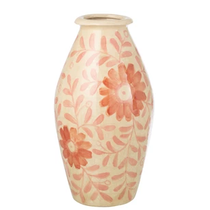 Vaas bloemen steengoed oranje/gebroken wit L