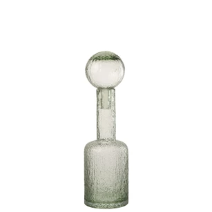 Fles deco reliëf glas grijsgroen S