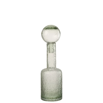 Fles deco reliëf glas grijsgroen S