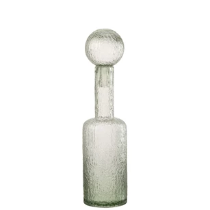 Fles deco reliëf glas grijsgroen M