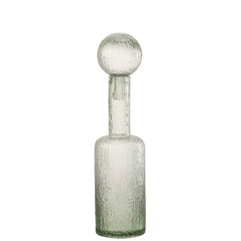 Fles deco reliëf glas grijsgroen M