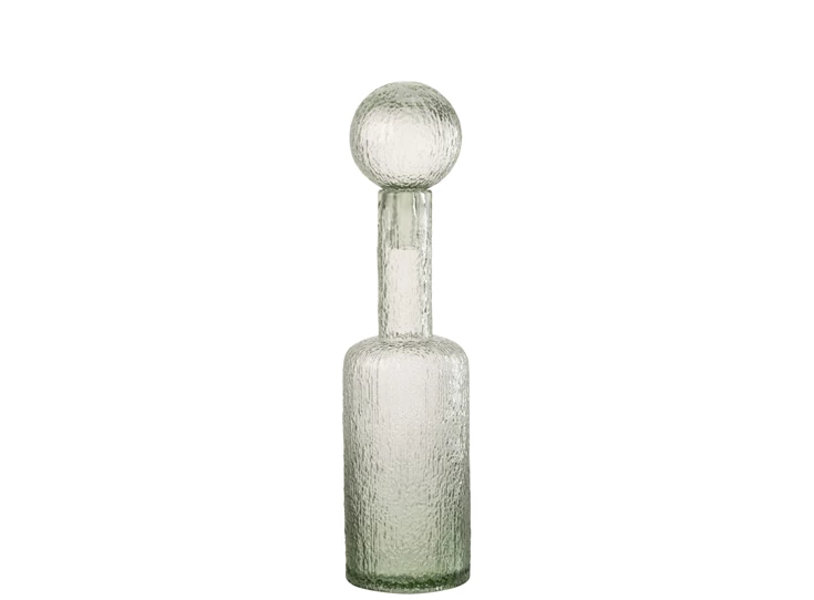 Fles deco reliëf glas grijsgroen M