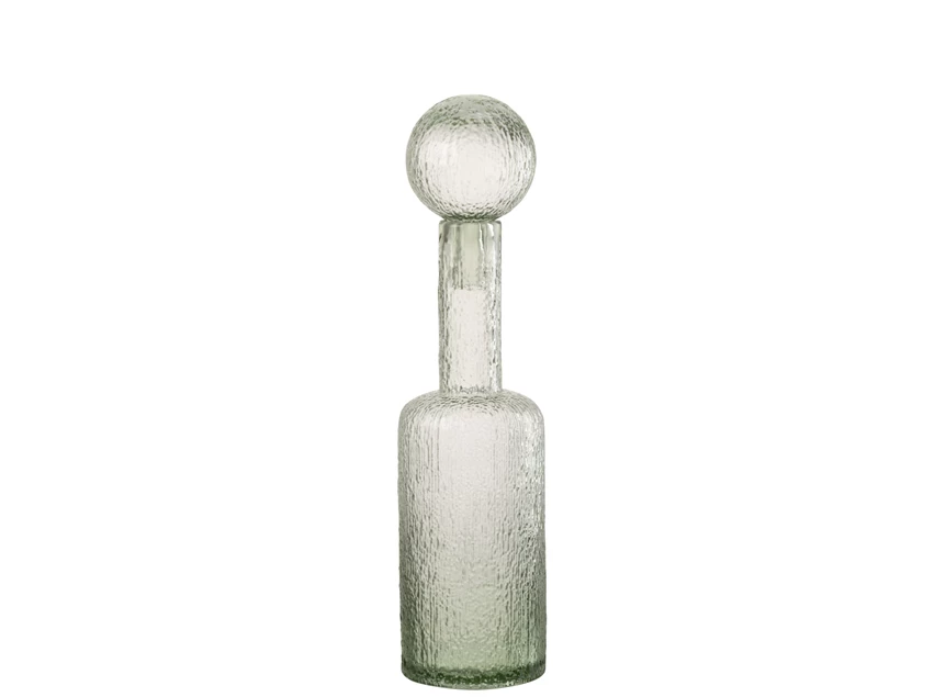 Fles deco reliëf glas grijsgroen M