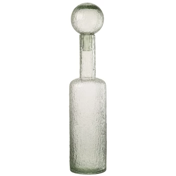 Fles deco reliëf glas grijsgroen L