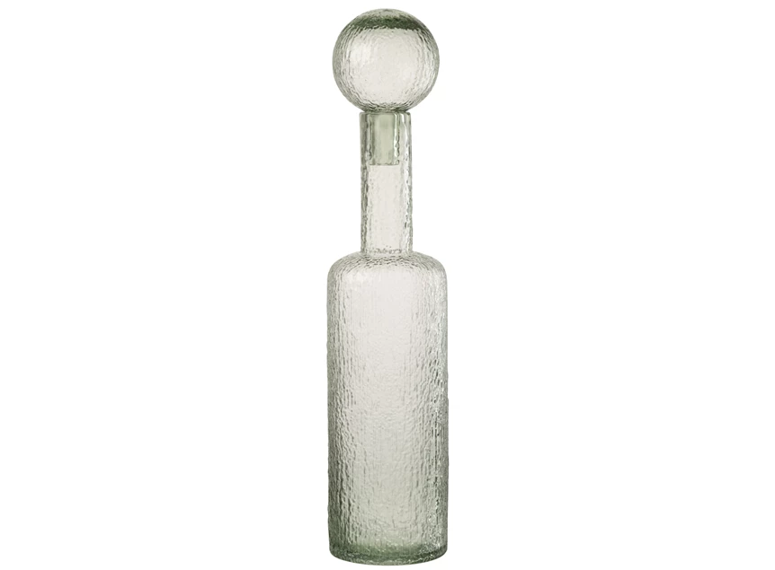 Fles deco reliëf glas grijsgroen L