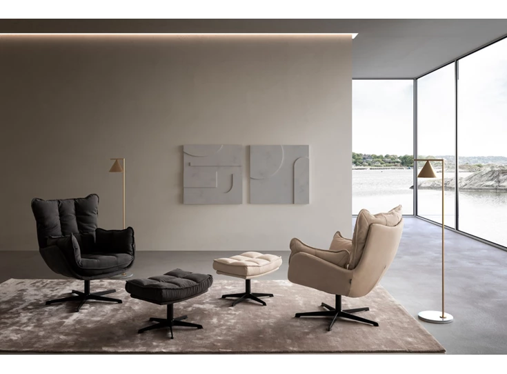 Bijzetzetel Jules I met poef leder taupe en zwart Designwerk