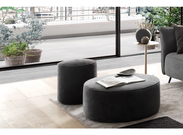 Combi Poef Rondo Maxi stof grijs D008810 Designwerk