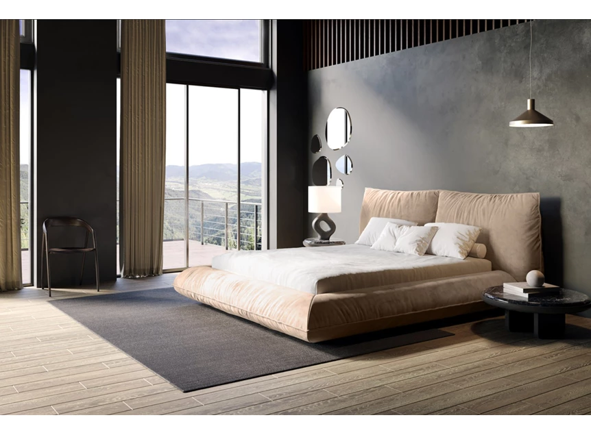 Sfeerfoto Bedkader Fluffy leder beige Designwerk