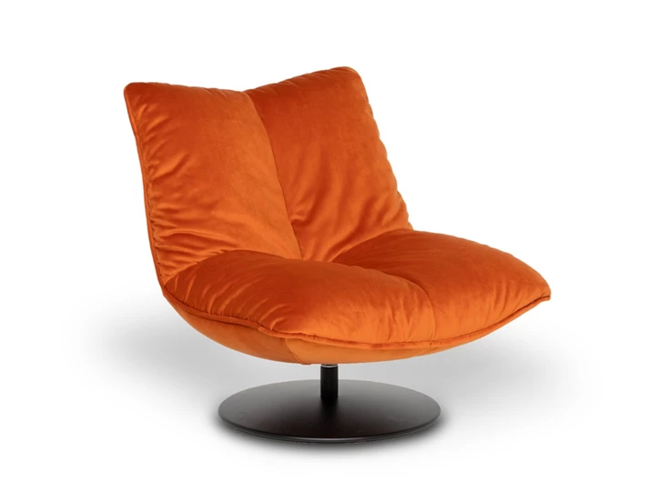 Bijzetzetel Softie stof fluweel oranje schijfvoet Designwerk