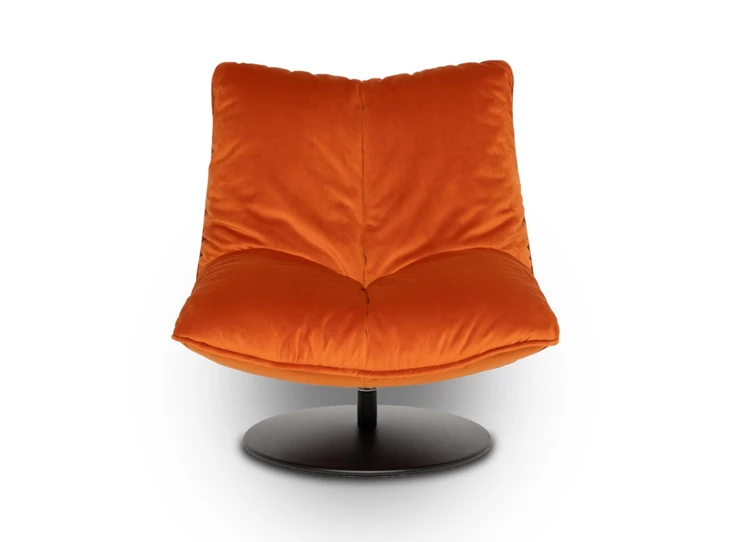 Front Bijzetzetel Softie stof fluweel oranje schijfvoet Designwerk
