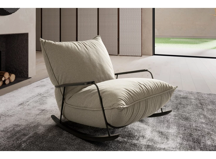 Sfeerfoto Schommelstoel Fluffy stof beige D073110B Designwerk