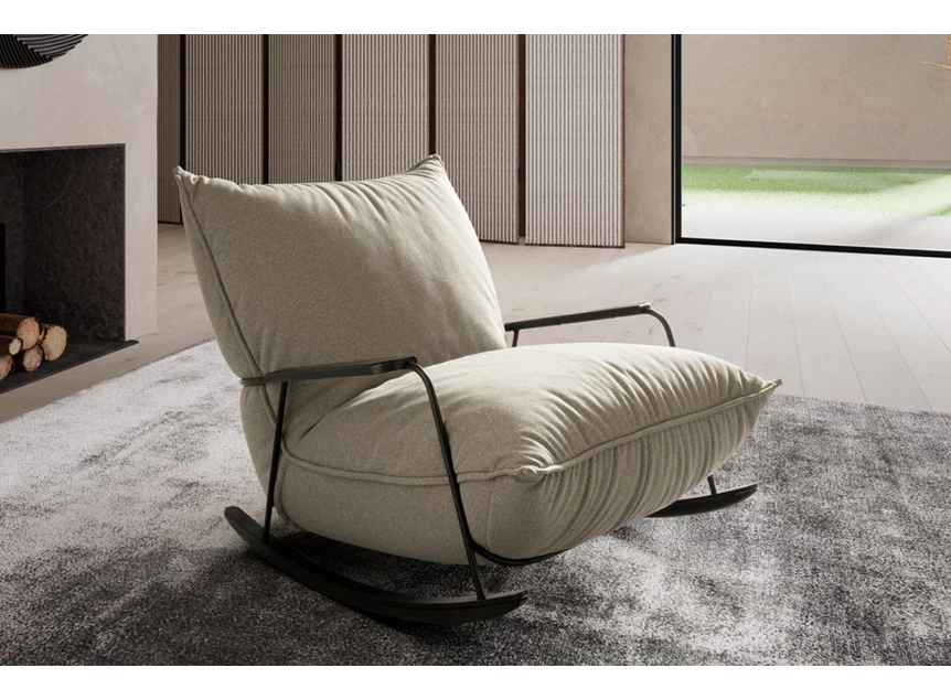 Sfeerfoto Schommelstoel Fluffy stof beige D073110B Designwerk