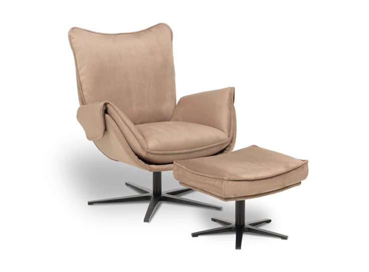 Met poef Bijzetzetel Eden leder bruin stervoet Designwerk