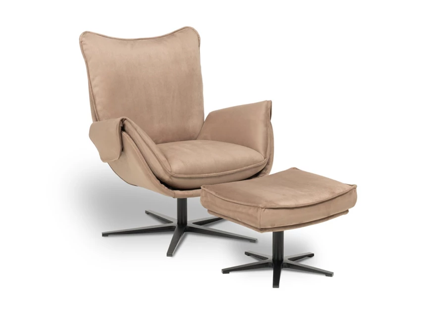 Met poef Bijzetzetel Eden leder bruin stervoet Designwerk