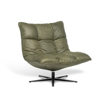 Bijzetzetel Cloudie leder olijfgroen stervoet Designwerk