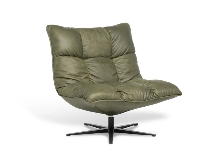 Bijzetzetel Cloudie leder olijfgroen stervoet Designwerk