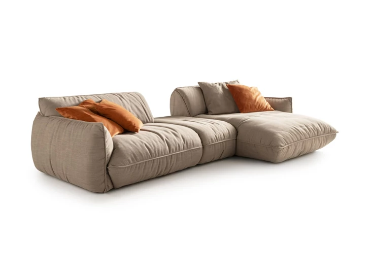 Zijkant Salon Fluffy met longchair stof beige Designwerk