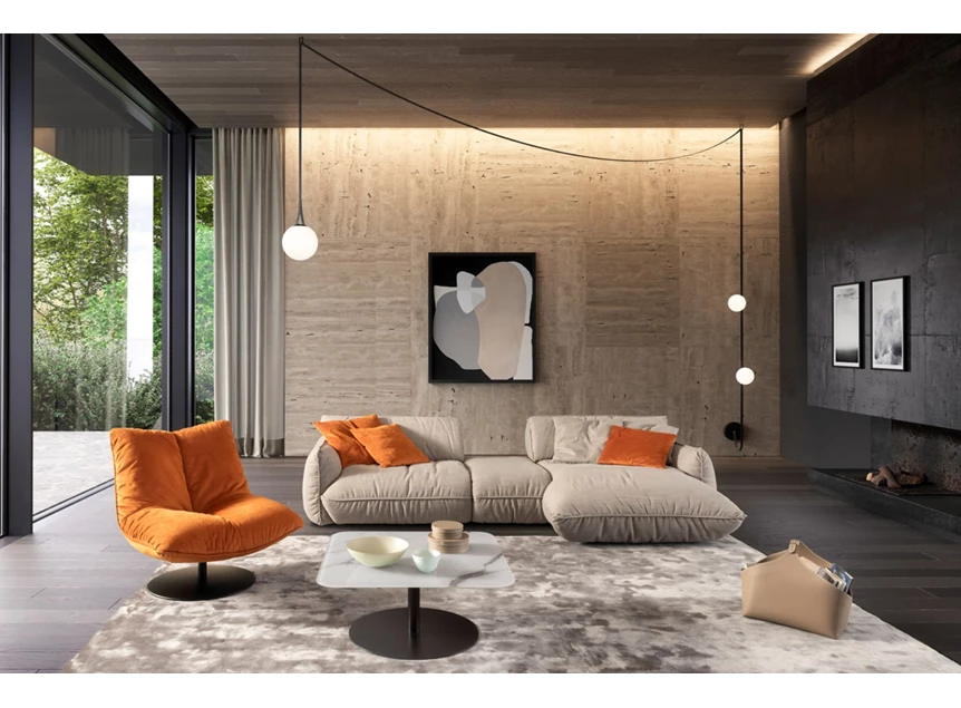 Sfeerfoto Salon Fluffy met longchair stof beige Designwerk