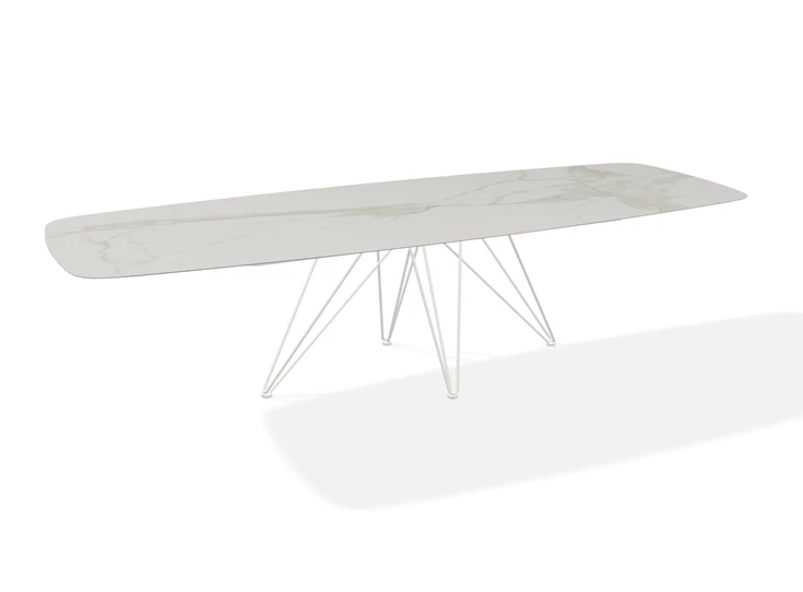 Eettafel Wire faux elyps bootvorm keramiek Calacatta Naturale Joli