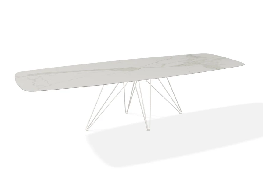Eettafel Wire faux elyps bootvorm keramiek Calacatta Naturale Joli