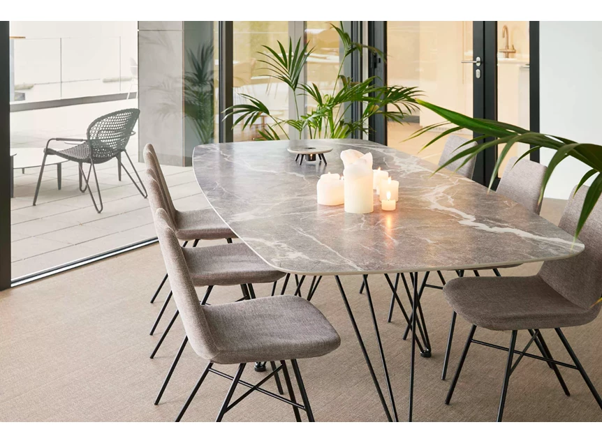 Eettafel Wire faux elyps bootvorm keramiek Marble Marone Joli