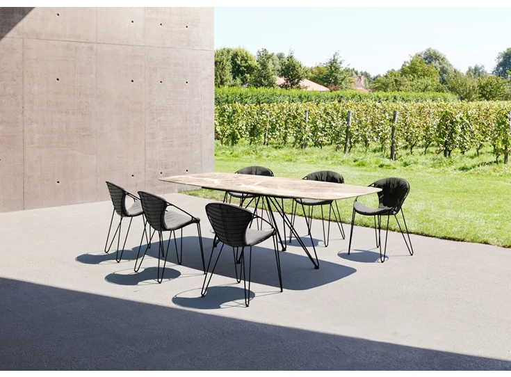 Outdoor tuintafel Eettafel Wire faux elyps bootvorm keramiek Marble Marone Joli