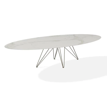 Eettafel Wire elyps ovaal keramiek Calacatta Naturale Joli