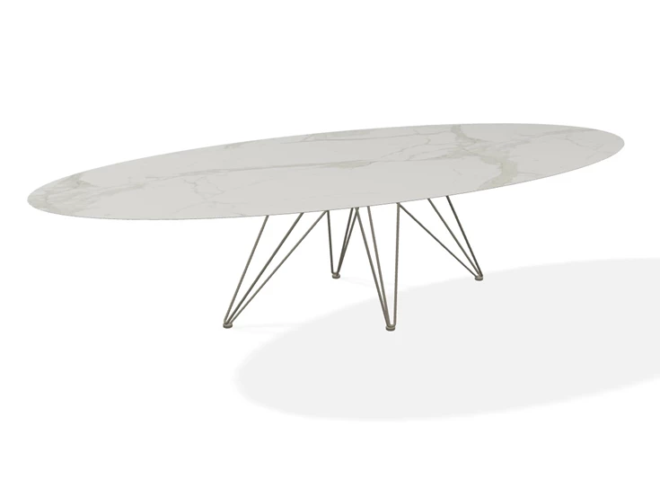 Eettafel Wire elyps ovaal keramiek Calacatta Naturale Joli